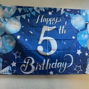 Blue Happy 5th Birthday Banner